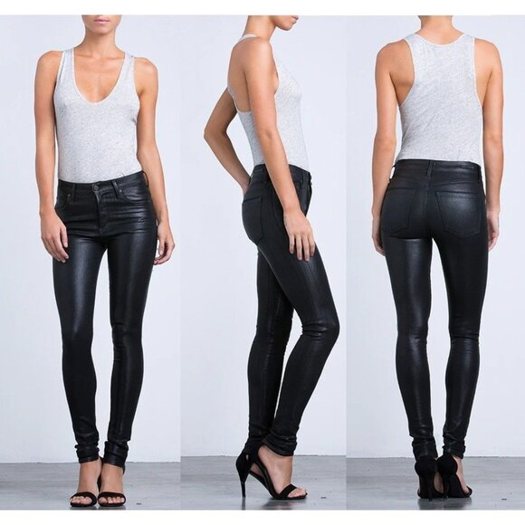 Citizens of Humanity Rocket Slick High Rise Skinny Jeans Sz 24 Black Leatherette - Picture 9 of 11